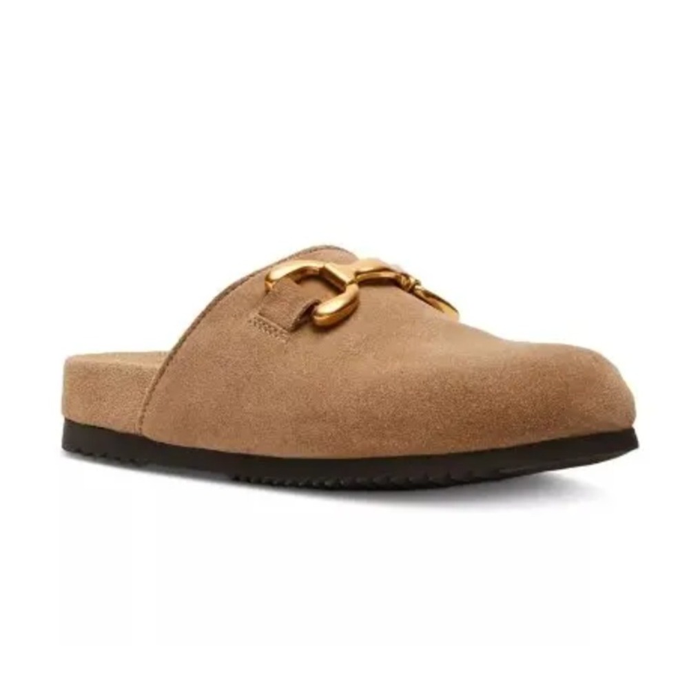 Steve Madden Tan Mules with Gold Accent